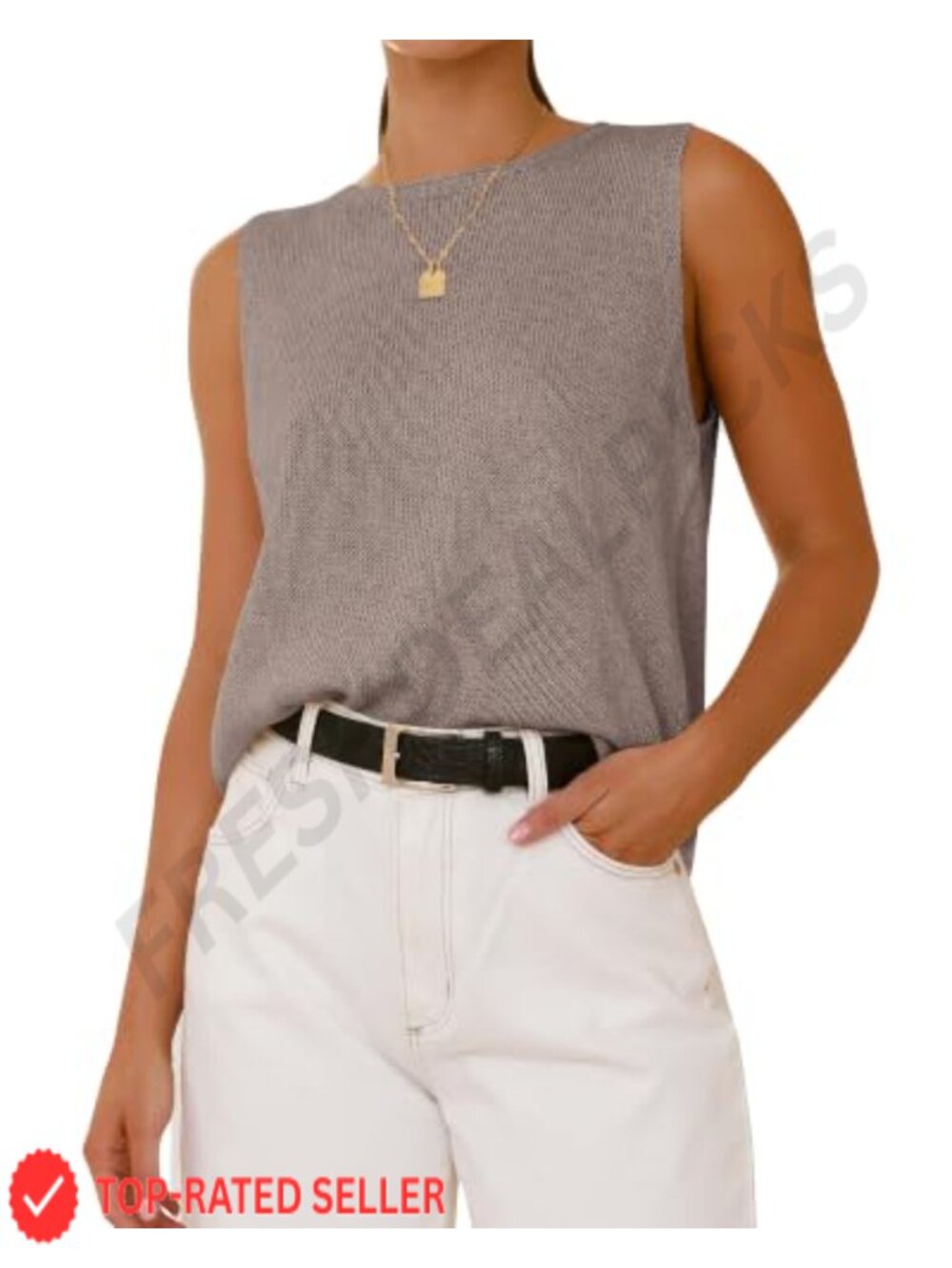 Viscose Knit Sleeveless Crewneck Sweater Vest Top Casual